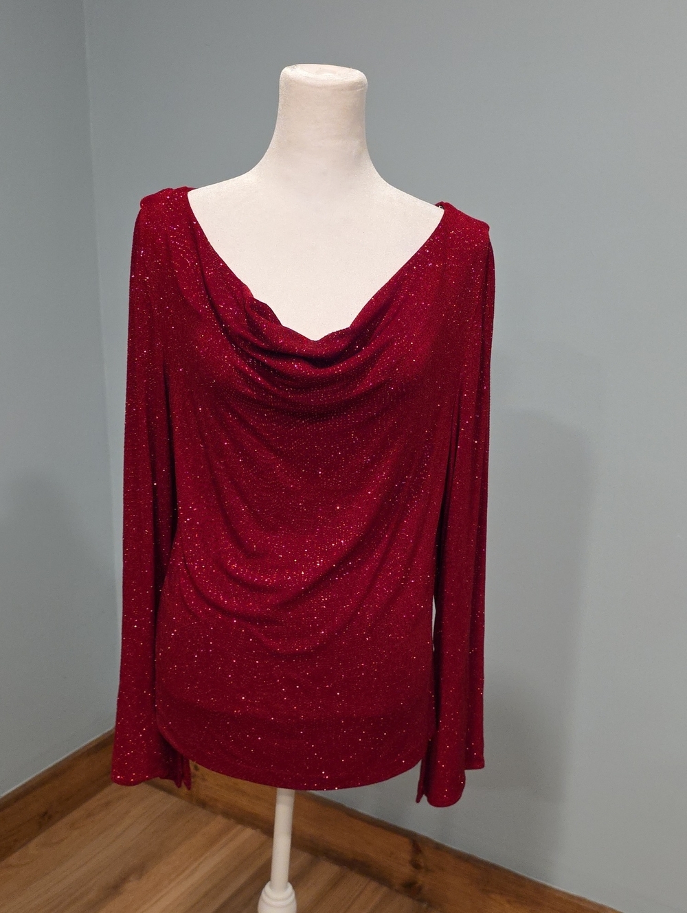 Red Sparkly Cowl Neck Top L